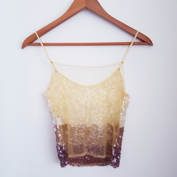 Golden Ombre sheer back Sequin Camisole Top open back - Picture 8 of 9